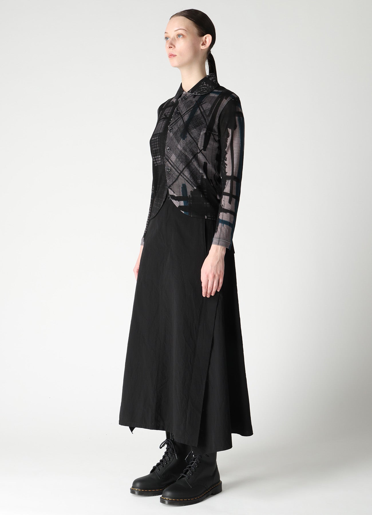 WOOL JERSEY PLAID PRINT LONG SLEEVE CARDIGAN