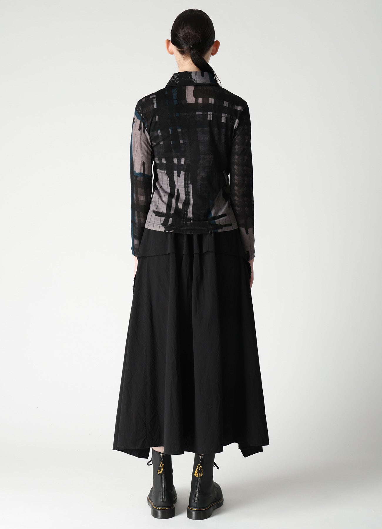 WOOL JERSEY PLAID PRINT LONG SLEEVE CARDIGAN