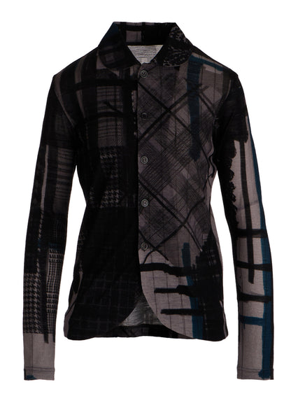 WOOL JERSEY PLAID PRINT LONG SLEEVE CARDIGAN