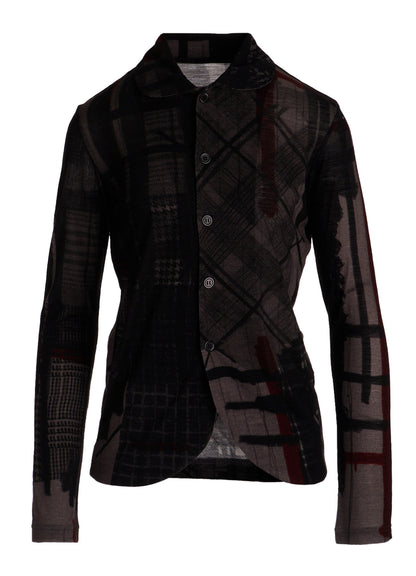 WOOL JERSEY PLAID PRINT LONG SLEEVE CARDIGAN