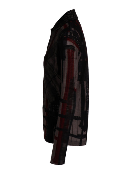 WOOL JERSEY PLAID PRINT LONG SLEEVE CARDIGAN