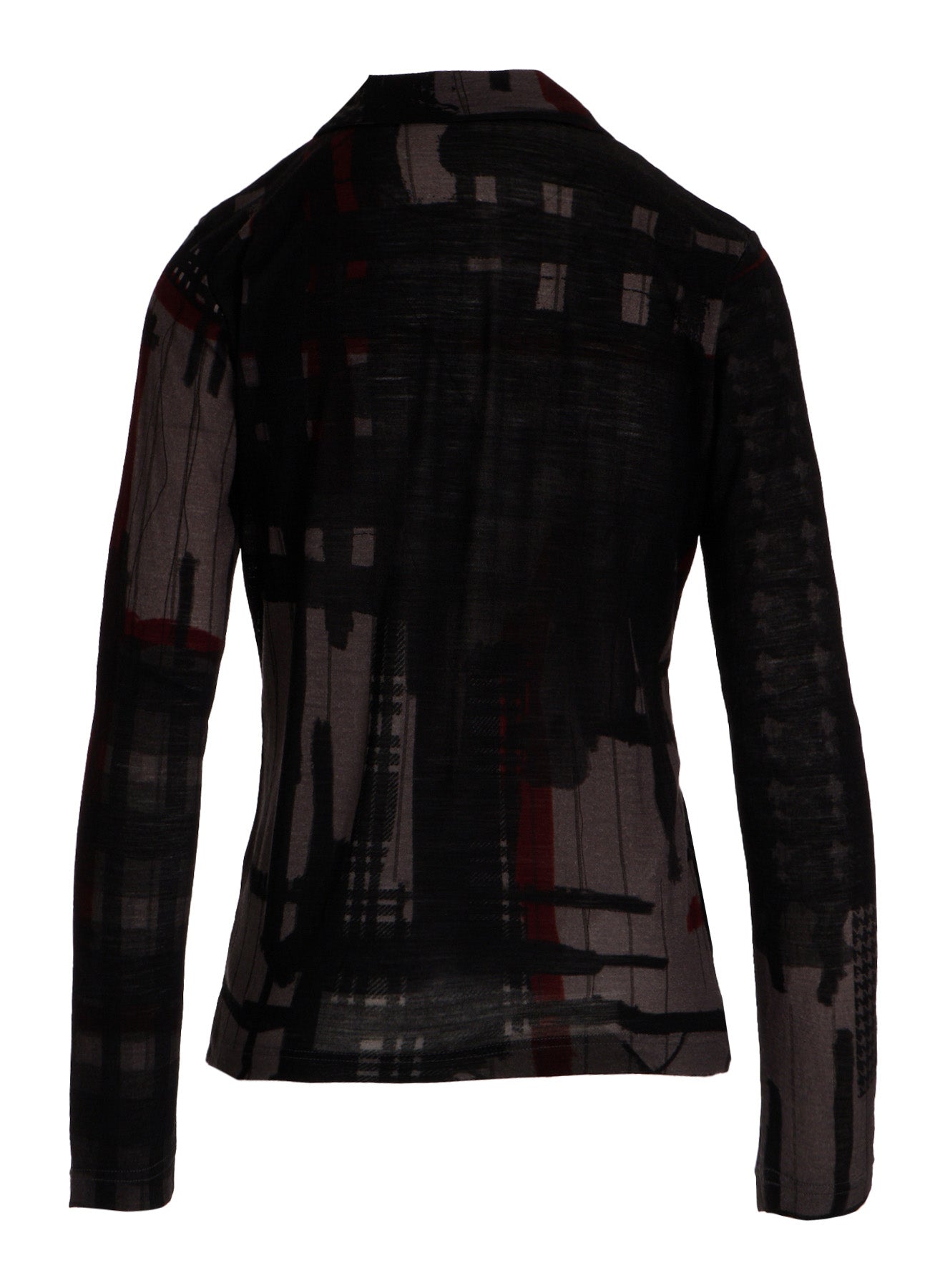 WOOL JERSEY PLAID PRINT LONG SLEEVE CARDIGAN
