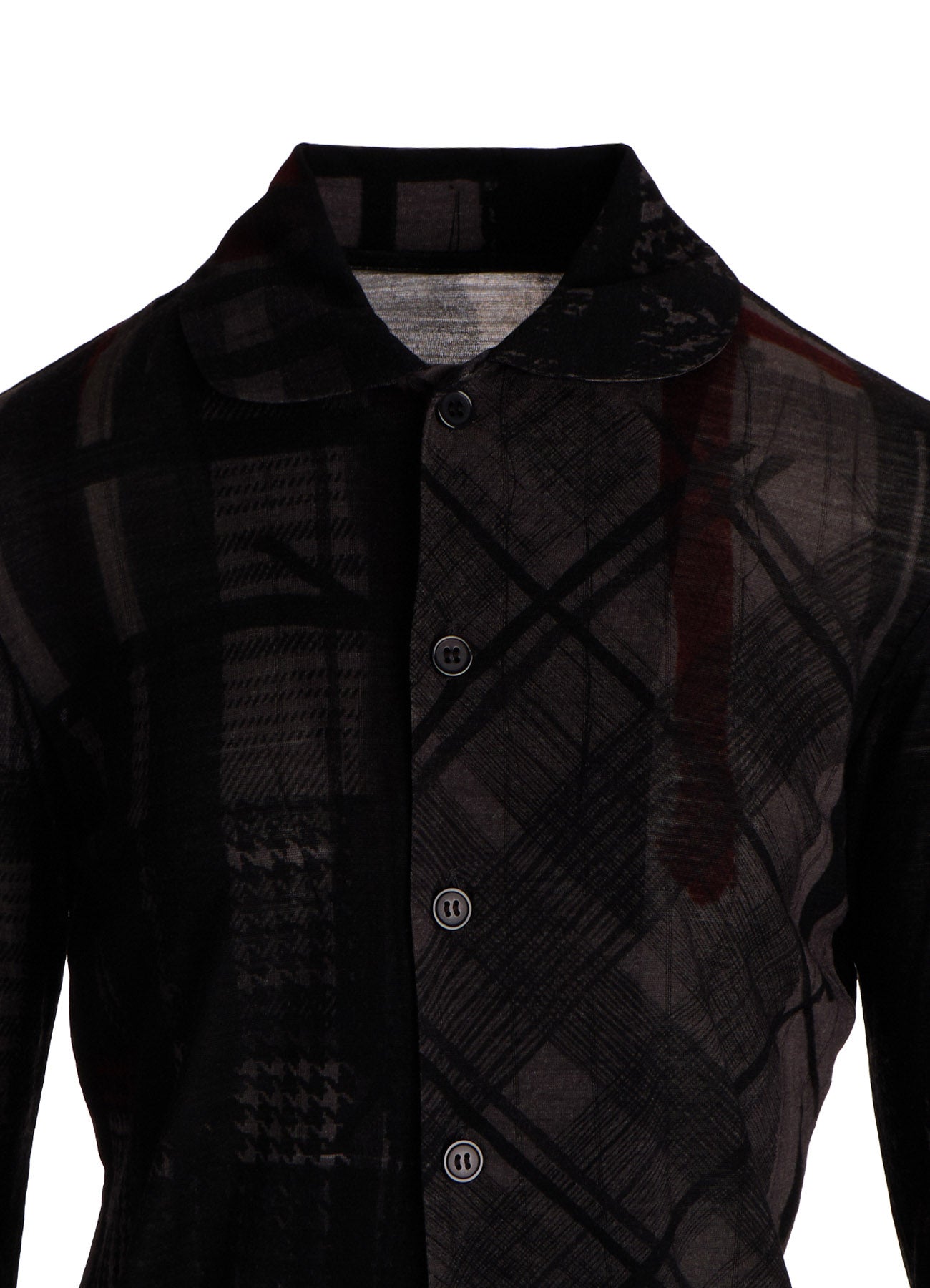 WOOL JERSEY PLAID PRINT LONG SLEEVE CARDIGAN