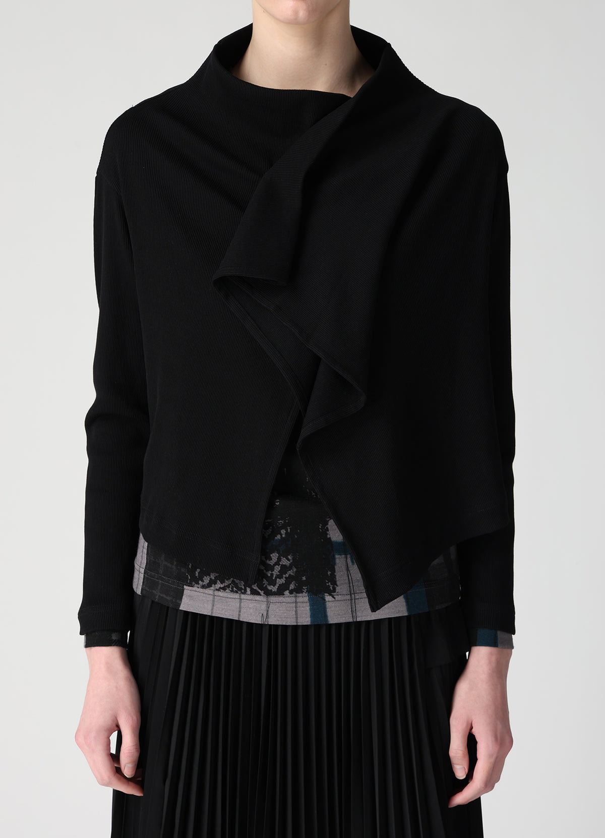 RIB PANEL SHORT L/S DRAPE CARDIGAN