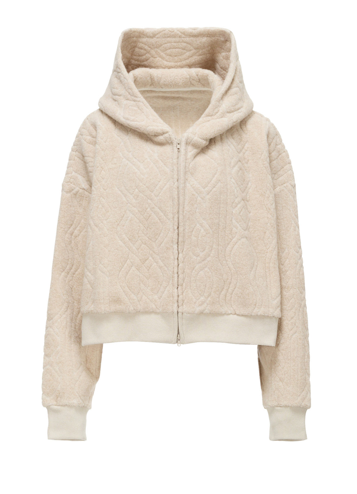 CABLE PILE JACQUARD CROPPED HOODIE