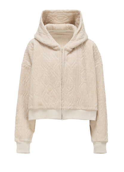 CABLE PILE JACQUARD CROPPED HOODIE