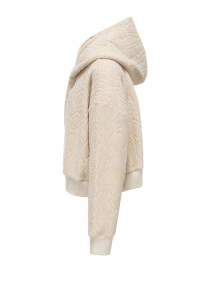 CABLE PILE JACQUARD CROPPED HOODIE