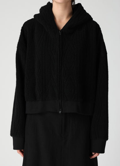 CABLE PILE JACQUARD CROPPED HOODIE
