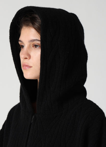 CABLE PILE JACQUARD CROPPED HOODIE