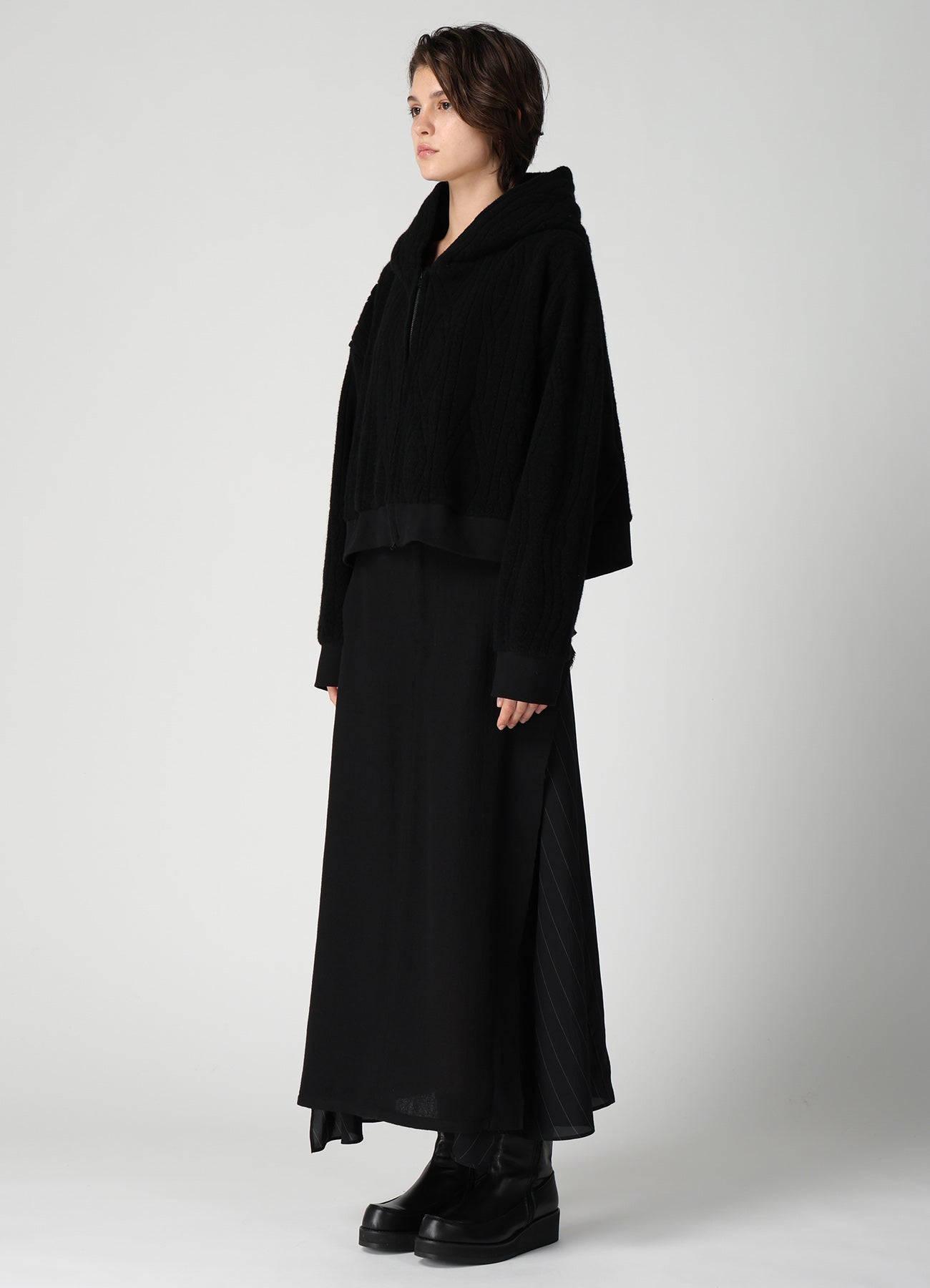 CABLE PILE JACQUARD CROPPED HOODIE – THE SHOP YOHJI YAMAMOTO