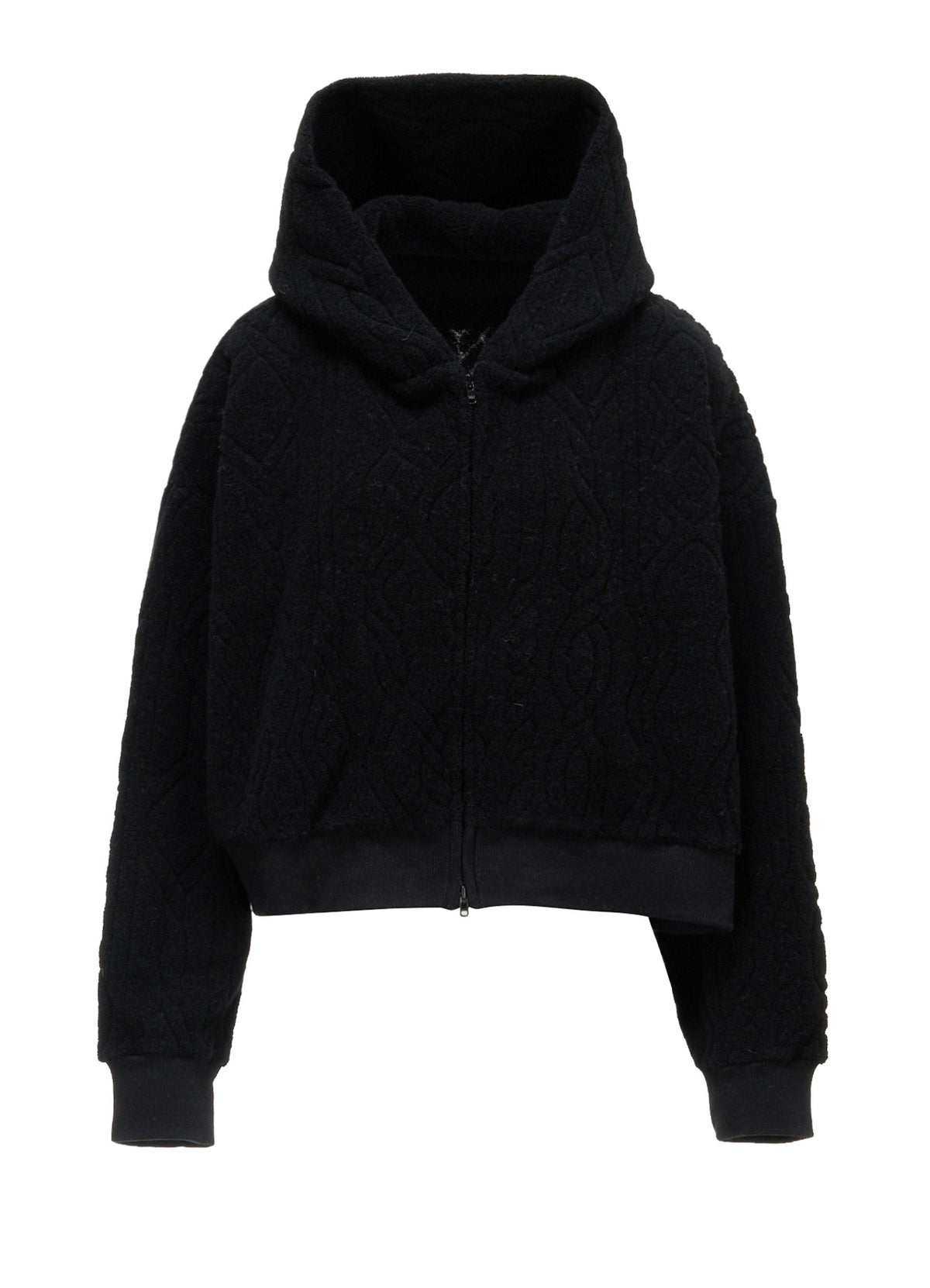 CABLE PILE JACQUARD CROPPED HOODIE