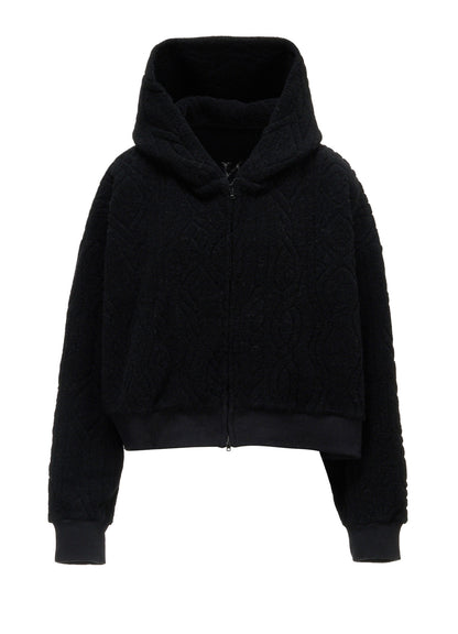 CABLE PILE JACQUARD CROPPED HOODIE