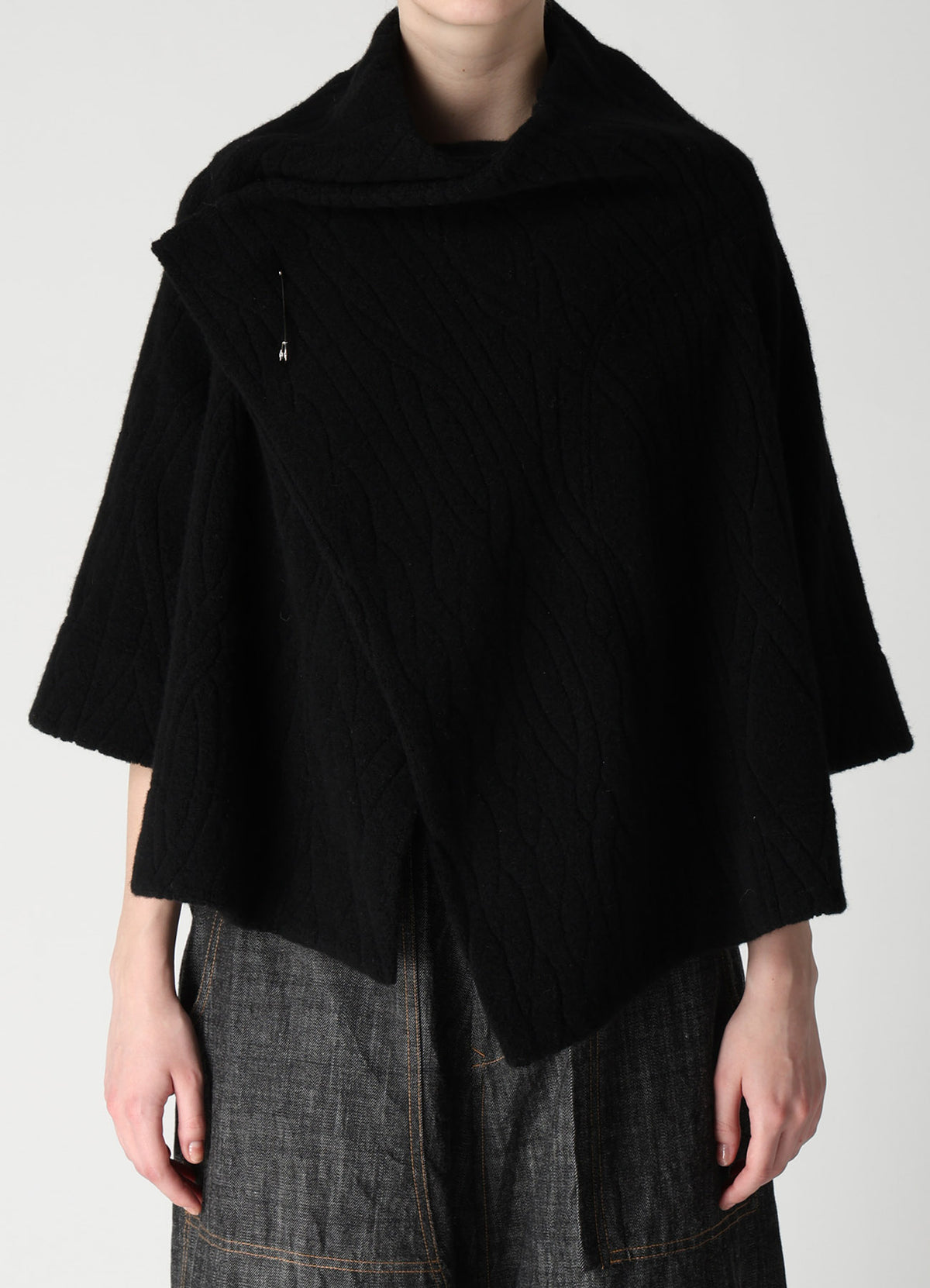 CABLE PILE JACQUARD 3/4 SLEEVE RAGLAN CARDIGAN