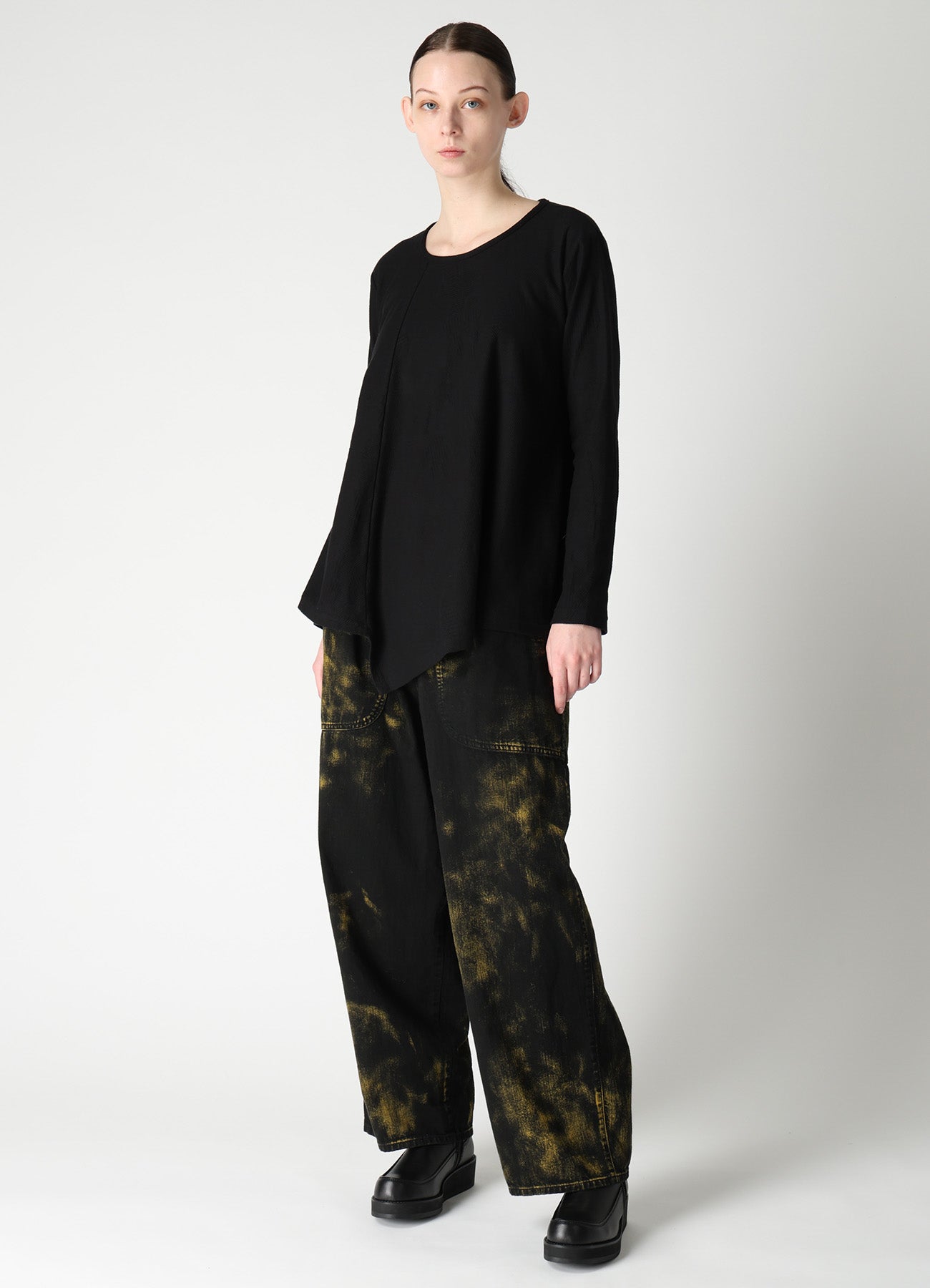 COTTON JACQUARD FLARE LONG SLEEVE T-SHIRT