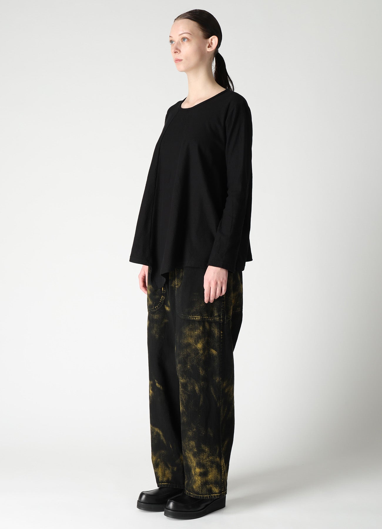 COTTON JACQUARD FLARE LONG SLEEVE T-SHIRT