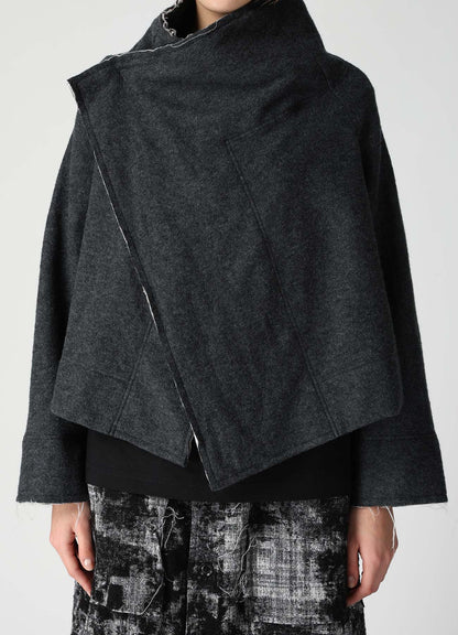 COMPRESSED PILE ASYMMETERIC RAGLAN JACKET