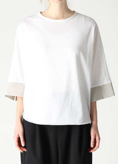 COTTON JERSEY X TA/PE DE CHINE ROUND NECK CUFFS T-SHIRTS