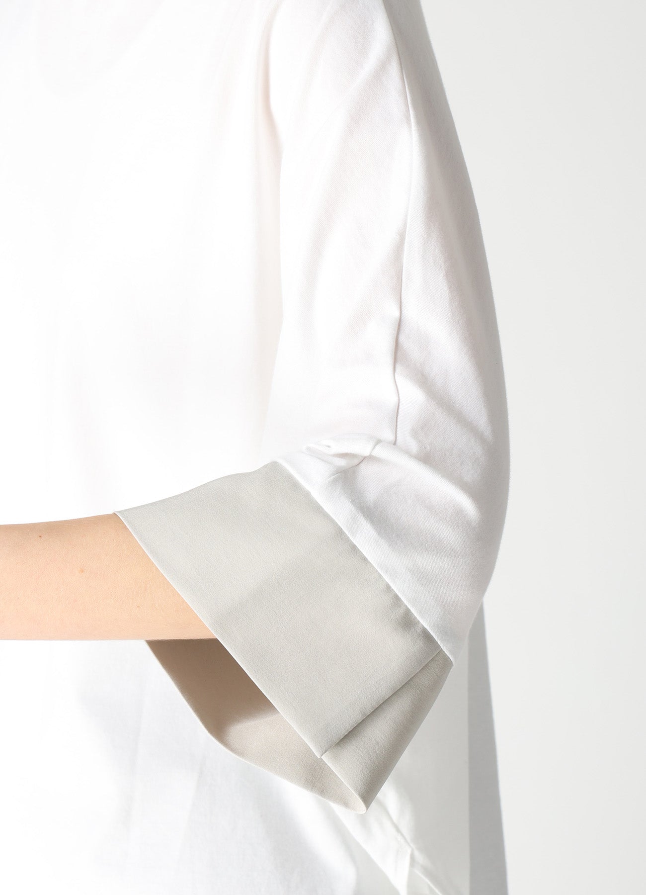 COTTON JERSEY X TA/PE DE CHINE ROUND NECK CUFFS T-SHIRTS