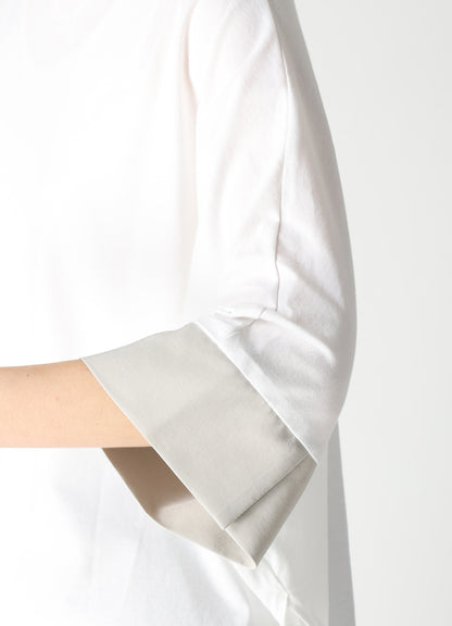 COTTON JERSEY X TA/PE DE CHINE ROUND NECK CUFFS T-SHIRTS