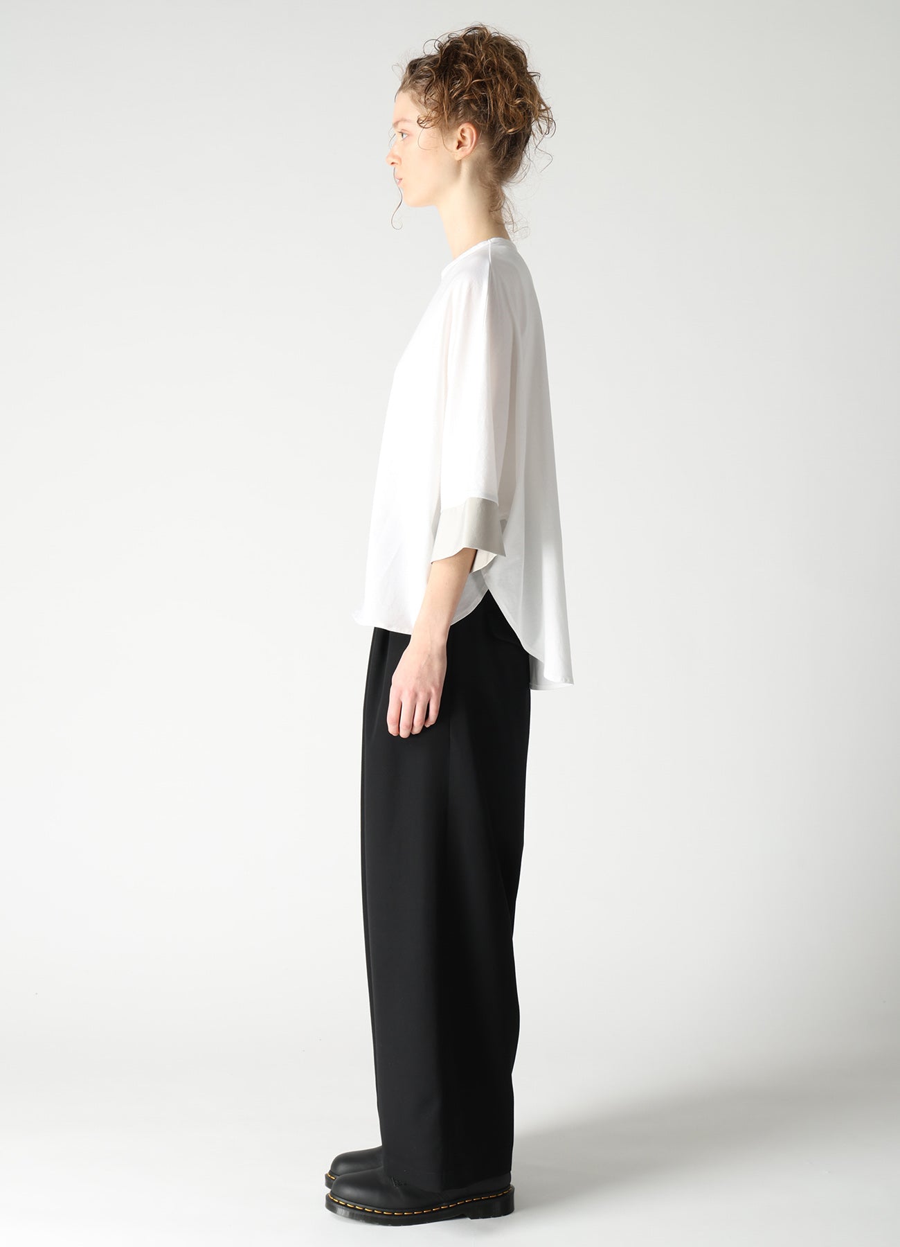 COTTON JERSEY X TA/PE DE CHINE ROUND NECK CUFFS T-SHIRTS