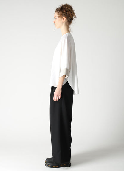 COTTON JERSEY X TA/PE DE CHINE ROUND NECK CUFFS T-SHIRTS