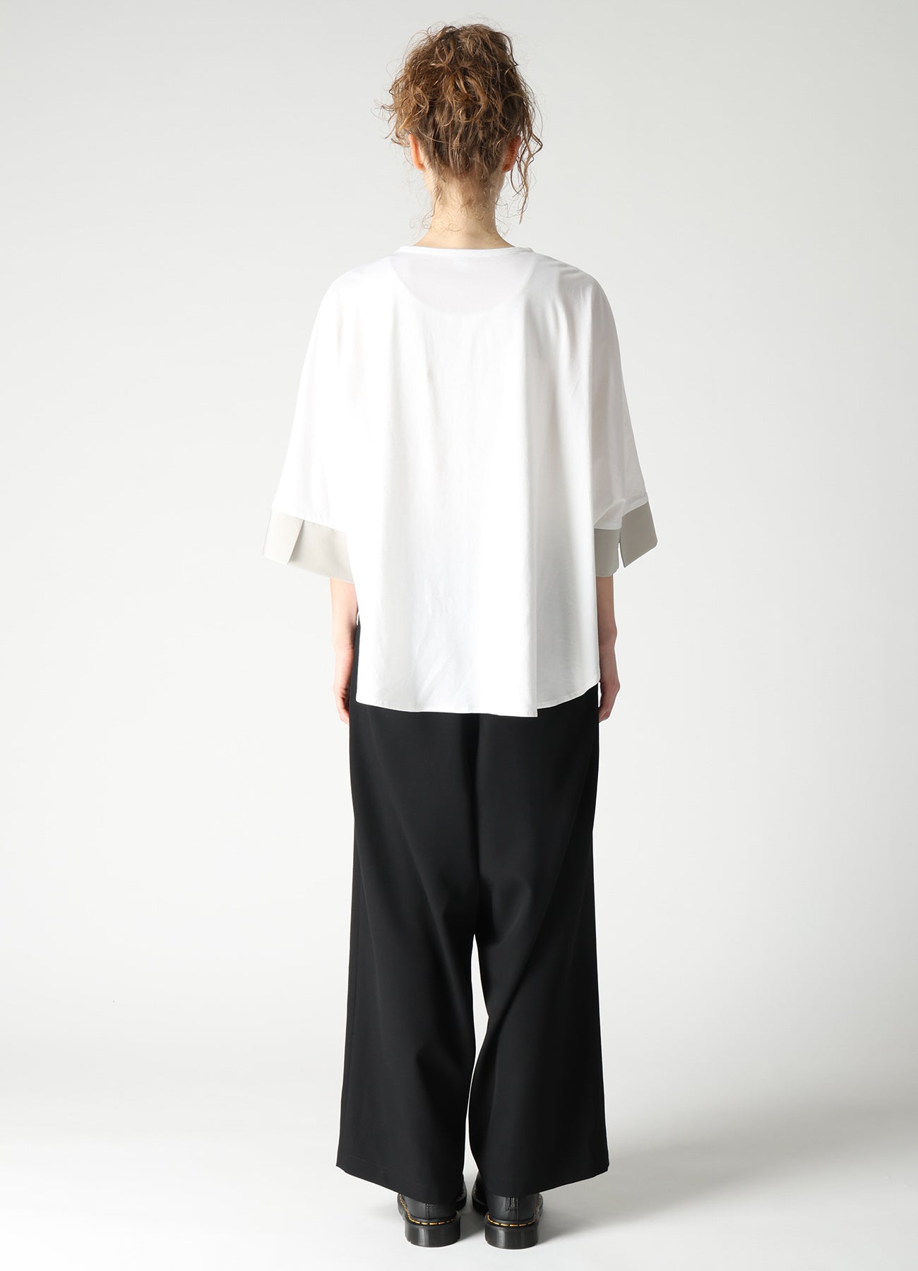 COTTON JERSEY X TA/PE DE CHINE ROUND NECK CUFFS T-SHIRTS