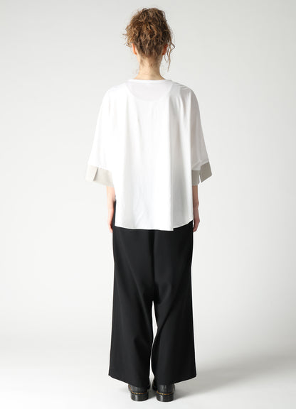 COTTON JERSEY X TA/PE DE CHINE ROUND NECK CUFFS T-SHIRTS