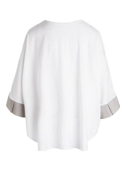 COTTON JERSEY X TA/PE DE CHINE ROUND NECK CUFFS T-SHIRTS