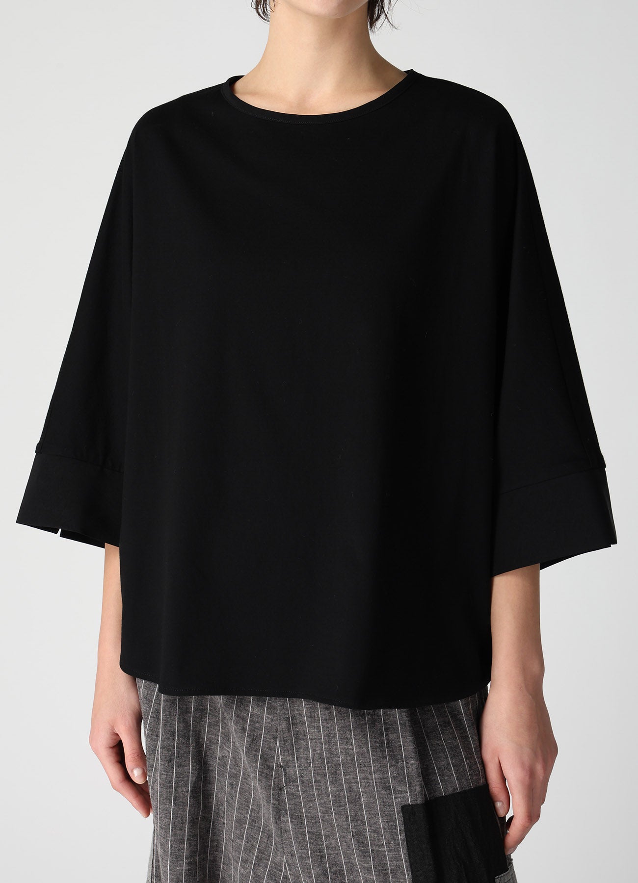 COTTON JERSEY X TA/PE DE CHINE ROUND NECK CUFFS T-SHIRTS
