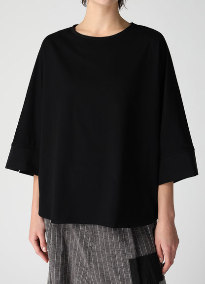 COTTON JERSEY X TA/PE DE CHINE ROUND NECK CUFFS T-SHIRTS