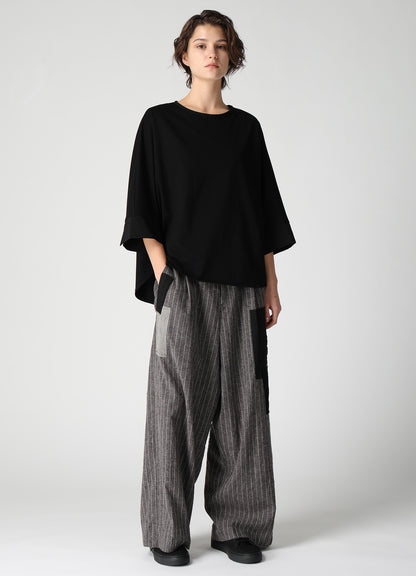 COTTON JERSEY X TA/PE DE CHINE ROUND NECK CUFFS T-SHIRTS