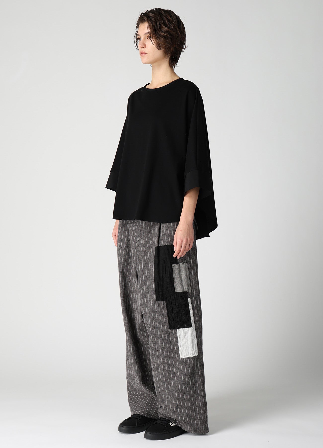 COTTON JERSEY X TA/PE DE CHINE ROUND NECK CUFFS T-SHIRTS