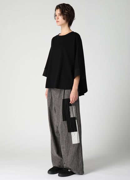 COTTON JERSEY X TA/PE DE CHINE ROUND NECK CUFFS T-SHIRTS