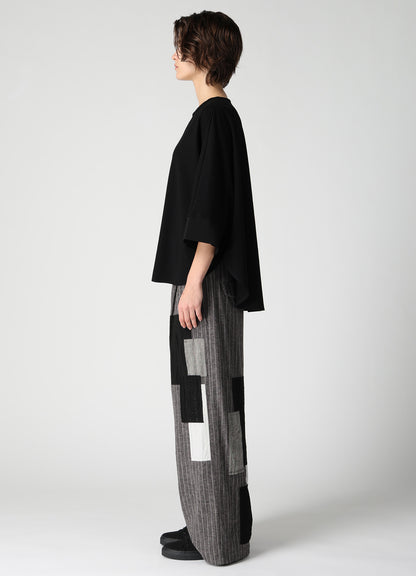 COTTON JERSEY X TA/PE DE CHINE ROUND NECK CUFFS T-SHIRTS