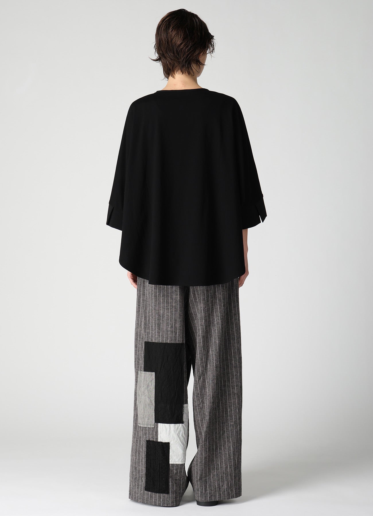 COTTON JERSEY X TA/PE DE CHINE ROUND NECK CUFFS T-SHIRTS