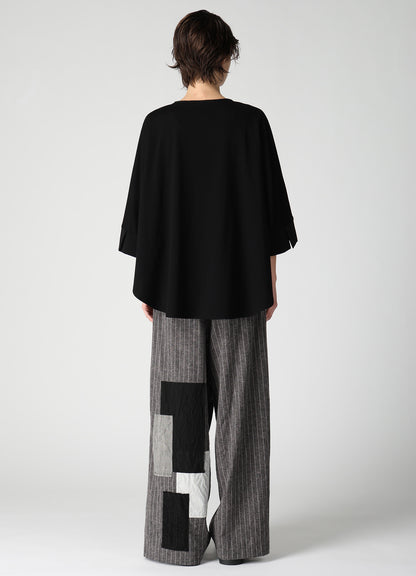COTTON JERSEY X TA/PE DE CHINE ROUND NECK CUFFS T-SHIRTS
