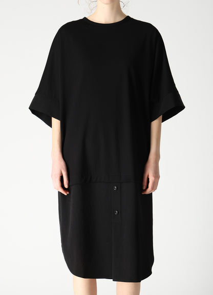COTTON JERSEY X TA/PE DE CHINE ROUND NECK DRESS