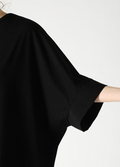 COTTON JERSEY X TA/PE DE CHINE ROUND NECK DRESS