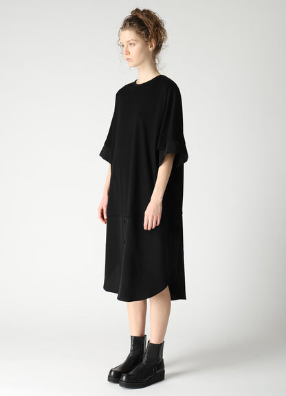 COTTON JERSEY X TA/PE DE CHINE ROUND NECK DRESS