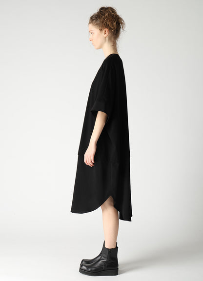 COTTON JERSEY X TA/PE DE CHINE ROUND NECK DRESS