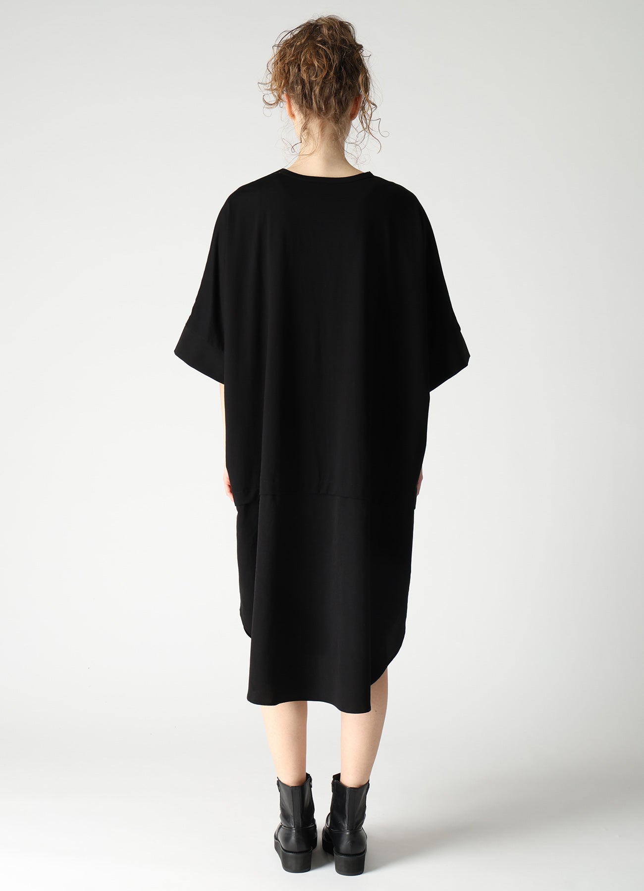 COTTON JERSEY X TA/PE DE CHINE ROUND NECK DRESS