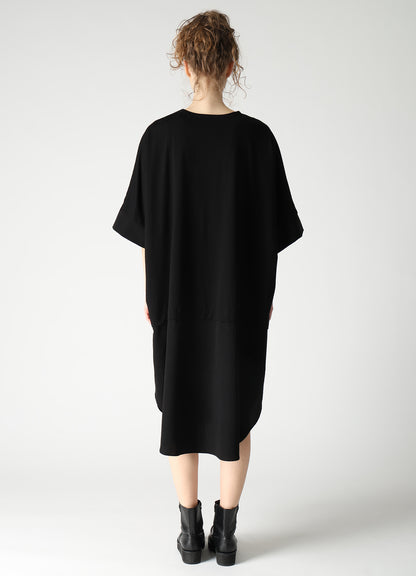 COTTON JERSEY X TA/PE DE CHINE ROUND NECK DRESS