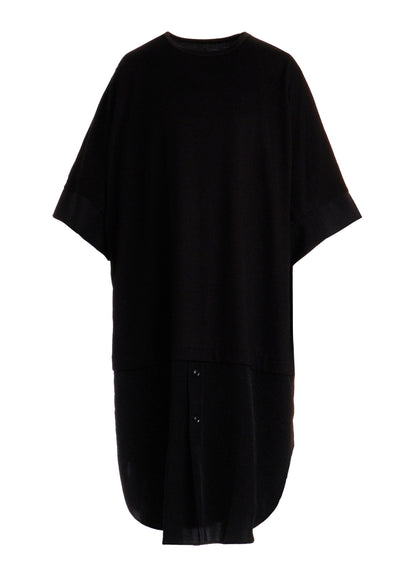 COTTON JERSEY X TA/PE DE CHINE ROUND NECK DRESS