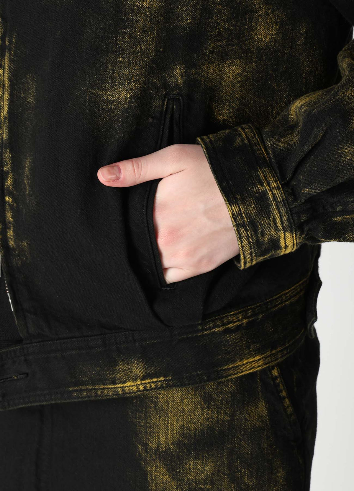 8OZ DENIM BLEACHED OVERDYE COLLAR LESS BLOUSON