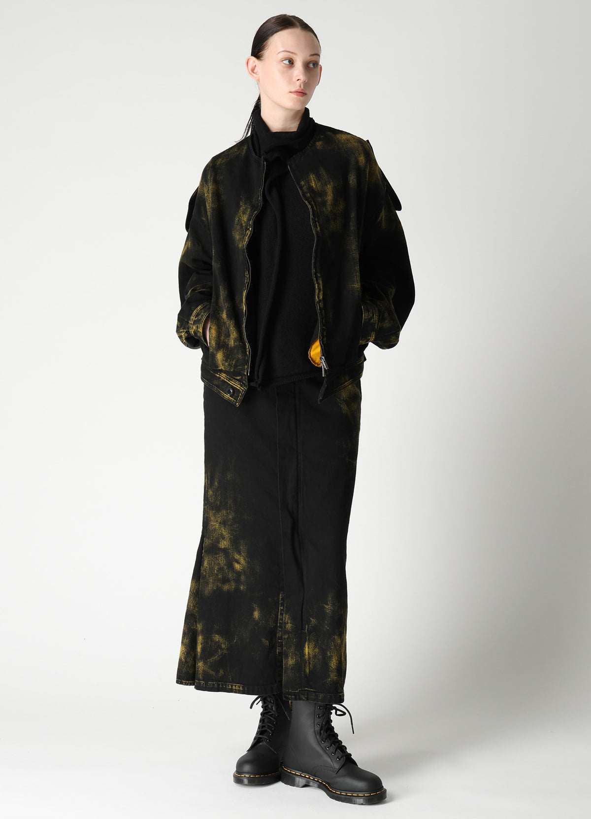 8OZ DENIM BLEACHED OVERDYE COLLAR LESS BLOUSON