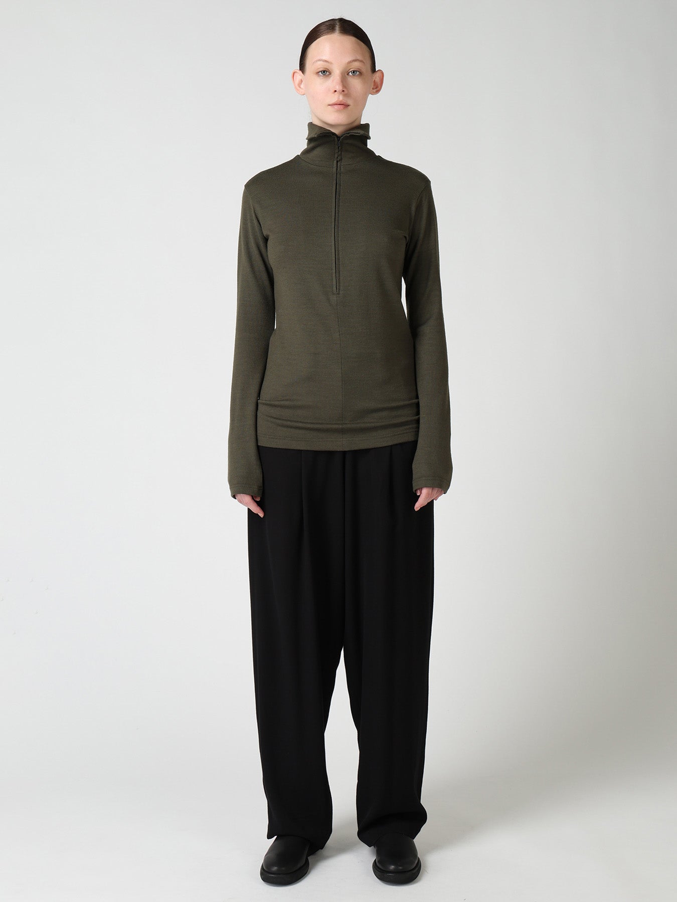 WOOL MILLED WASHABLE JERSEY HIGH NECK PULLOVER
