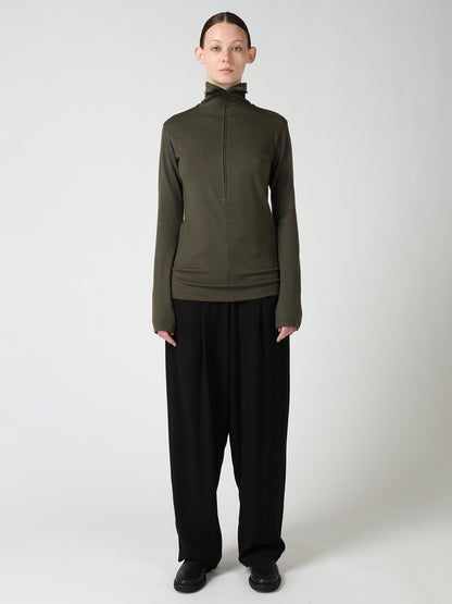 WOOL MILLED WASHABLE JERSEY HIGH NECK PULLOVER