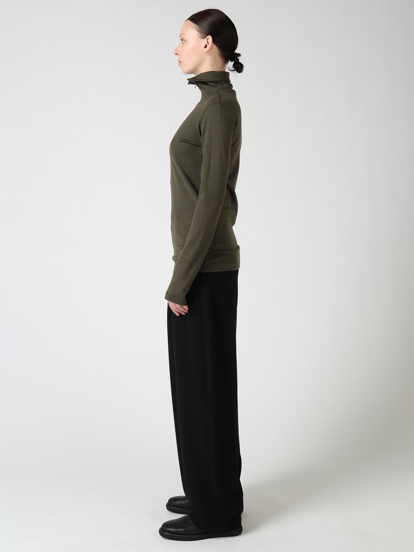 WOOL MILLED WASHABLE JERSEY HIGH NECK PULLOVER