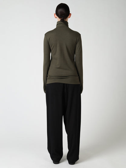 WOOL MILLED WASHABLE JERSEY HIGH NECK PULLOVER