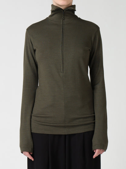 WOOL MILLED WASHABLE JERSEY HIGH NECK PULLOVER